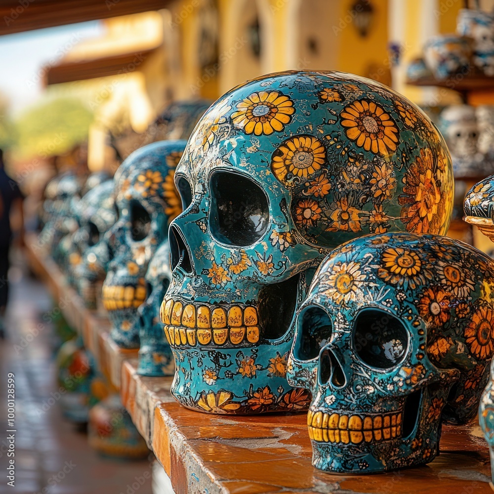 day of the dead mexican skulls for sale at san miguel de allende market