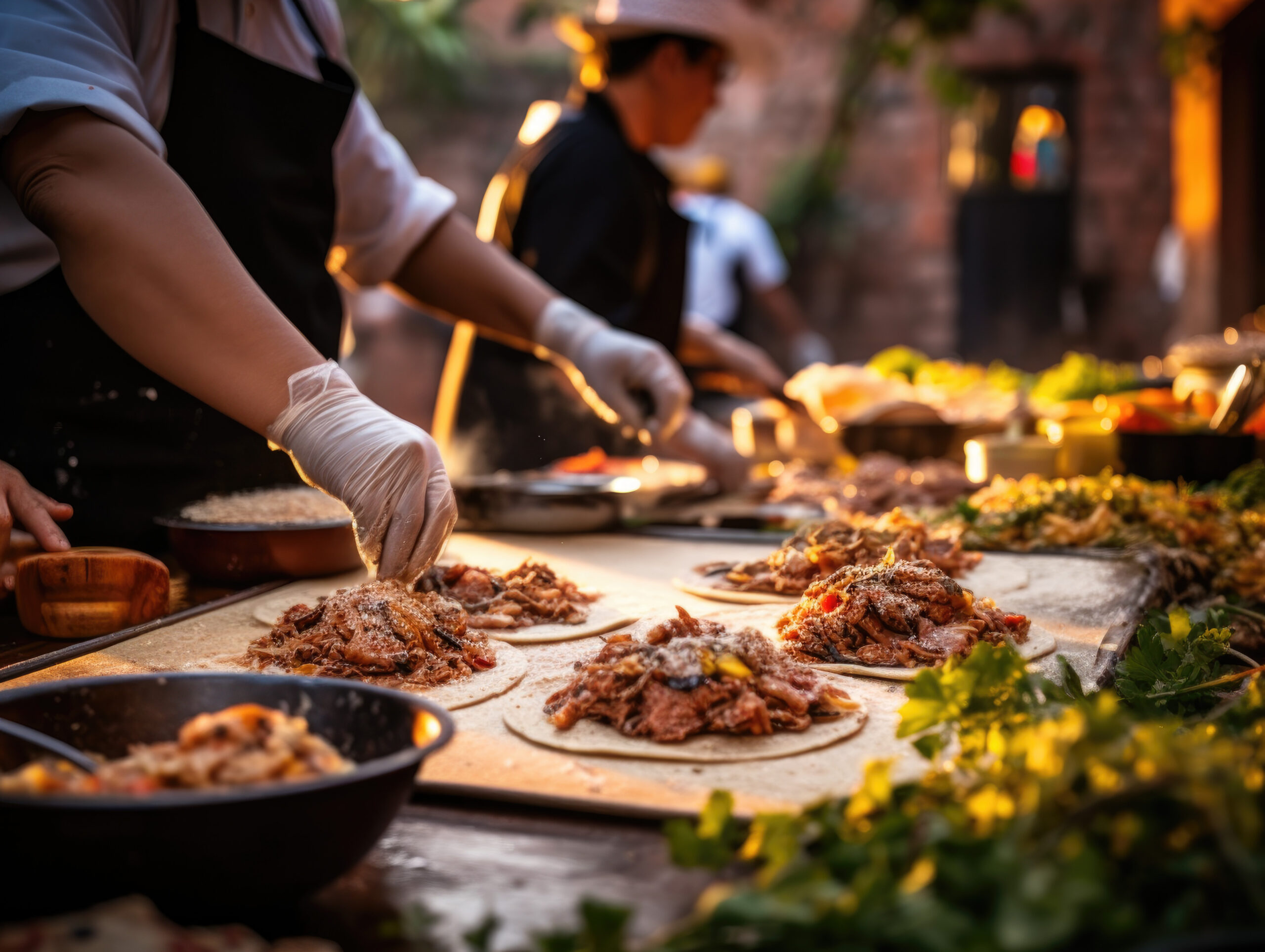 talented chef creates tacos at a festive outdoor fiesta in san miguel de allende a culinary journey through mexican tradition, flavors, and festivities