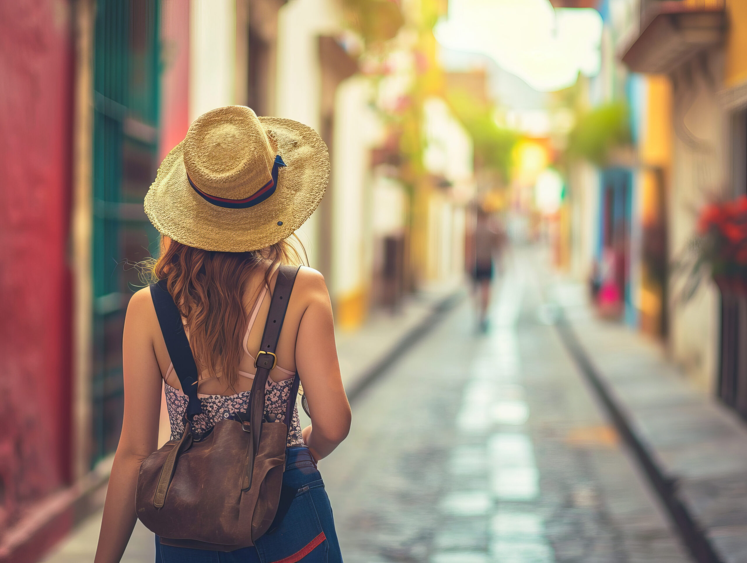 younge female traveler on the streets of mexico discovering historic center and landmarks