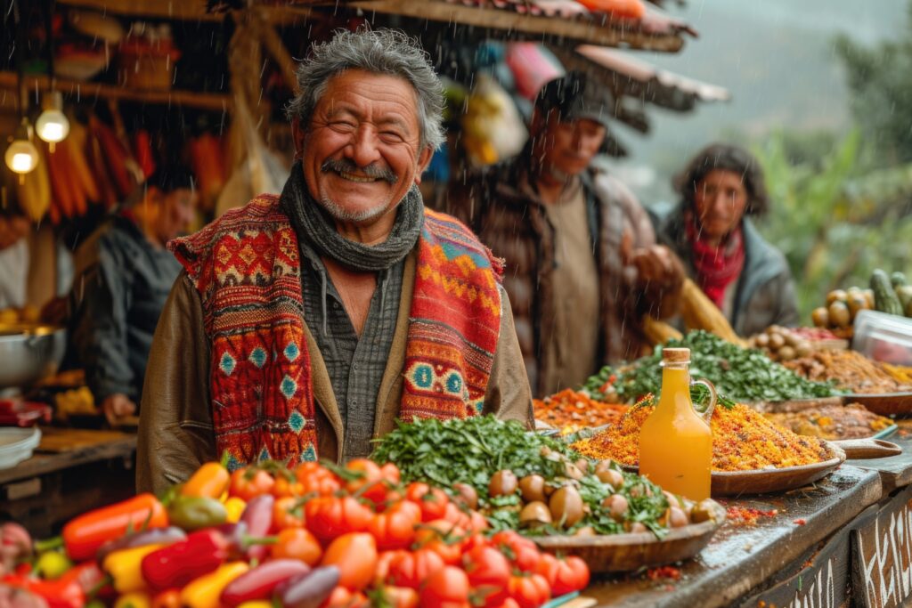 mexican family selling vegetables at the market