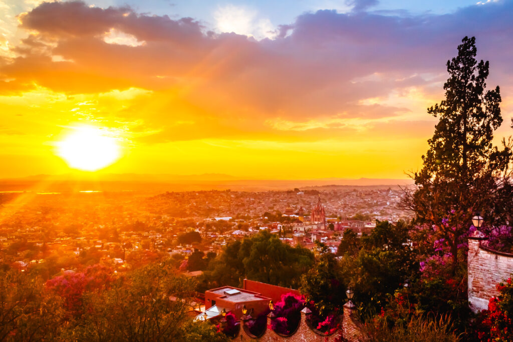 aerial view of san miguel de allende in a sunset